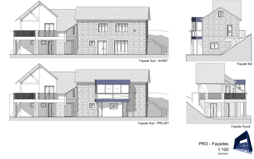Plan1_Bloc-sur-Tarn_Extension-architecte_Intramuros-Aveyron Plan de la façade pour le projet "Bloc sur Tarn"