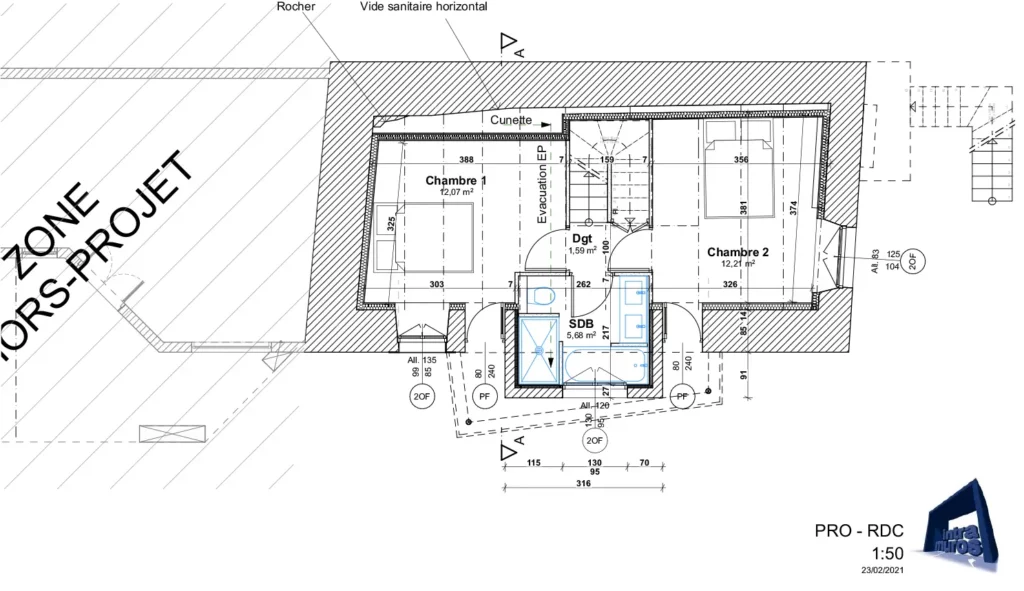 Plan_Bloc-sur-Tarn_Extension-architecte_Intramuros-Aveyron Plan de l'extension du projet Bloc sur Tarn réalisé par l'agence Intramuros