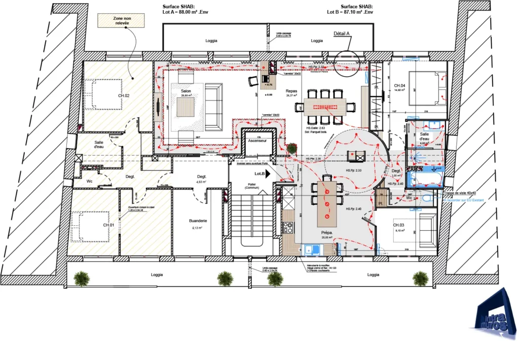 Plan_Reunion-2-appartements_rodez-intramuros_architecte Plan de la réunion des deux appartements