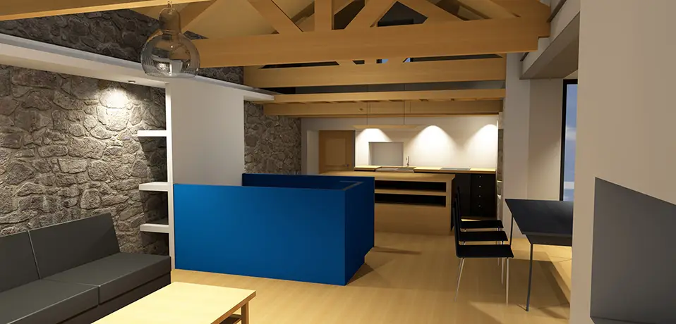Simulation1_Bloc-sur-Tarn_Extension-architecte_Intramuros-Aveyron Bloc sur Tarn, Simulation de la vue intérieure du projet