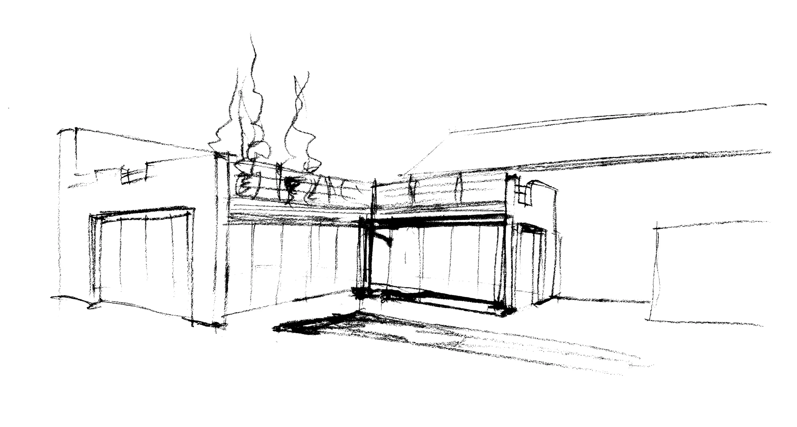 Esquisse du projet La grange du Monas réalisée par Frédéric Kierasinski et l'agence Intra Muros