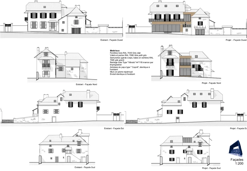 Plan1_Maison-maitre-aveyron_renovation_architecte-intramuros Plan façades Maison de maître du Monas avec nouveaux aménagements prévus par l'architecte