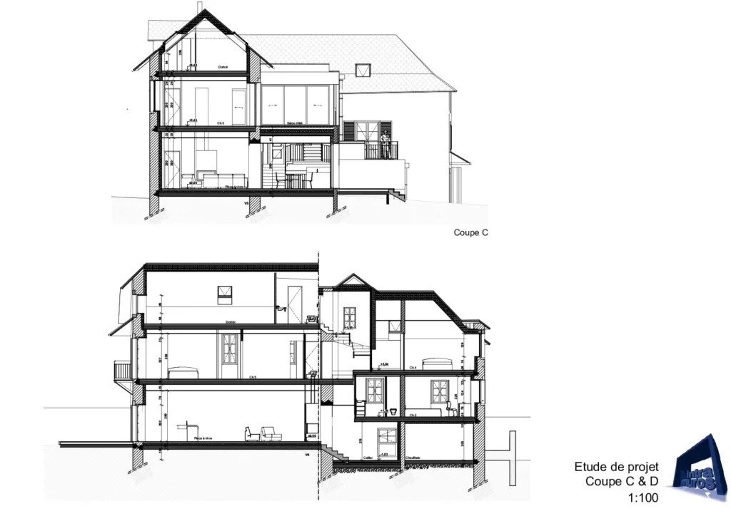 Plan2_Maison-maitre-aveyron_renovation_architecte-intramuros Plan découpé Maison de maître du Monas avec nouveaux aménagements prévus par l'architecte