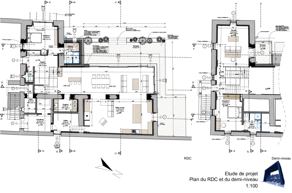 Plan_Maison-maitre-aveyron_renovation_architecte-intramuros Plan Maison de maître du Monas avec nouveaux aménagements prévus par l'architecte